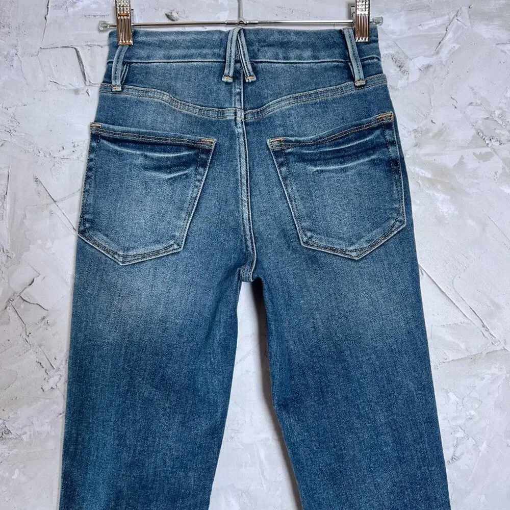 Good American Good Legs Stovepipe High Rise Jeans SIZE 00 24x28 Blue Distressed - Picture 10 of 12